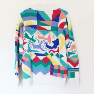 VINTAGE RAINBOW ABSTRACT KNIT CHUNKY SWEATER